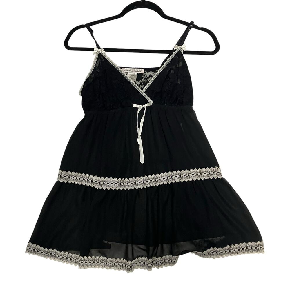 Vintage Linea Donatella Womens Black and White Lace Babydoll Chimse Size Small